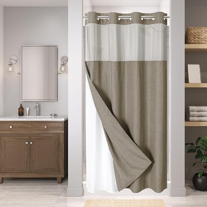 Stall No Hooks Needed Linen Textured Shower Curtain by EACHOPE