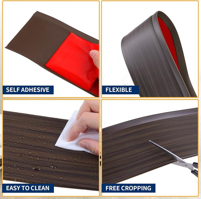 Flexible Baseboard Molding Trim 4 Inch Self-Adhesive Vinyl Wall Base Peel and - Image 3