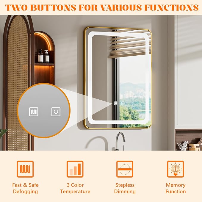 LED Bathroom Mirrors with Lights, 3 Colors Dimmable, Touch Sensor - Image 2