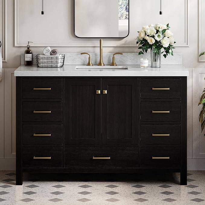 ARIEL Cambridge 55 Inch Single Rectangle Sink Bathroom Vanity by Ariel