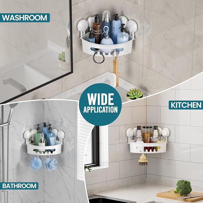 TAILI Corner Shower Caddy with Suction Cups, Wall Mounted Organizer Plastic Rack - Image 9