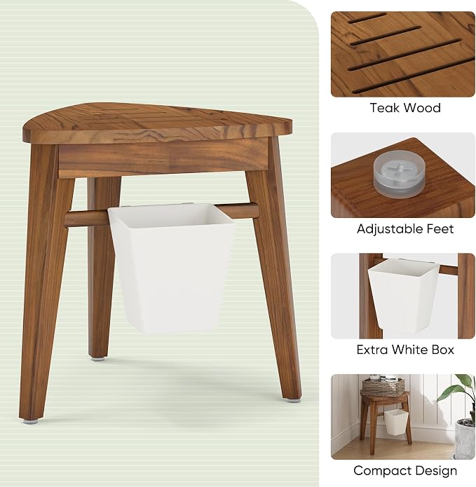 12.4“ Tall Small Teak Shower Stool - Image 5