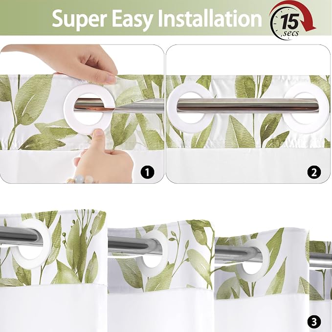 No Hook Shower Curtain and Liner Set, Bath Curtain Sets - Image 3