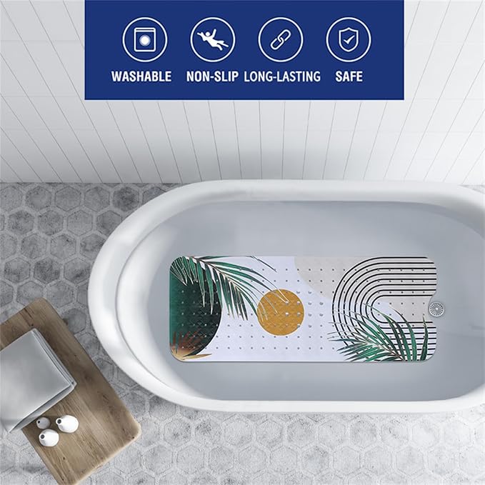 Bathtub Mat Non Slip Boho 40x16in Palm Leaves Extra Long Bohemia Bath Mat - Image 2