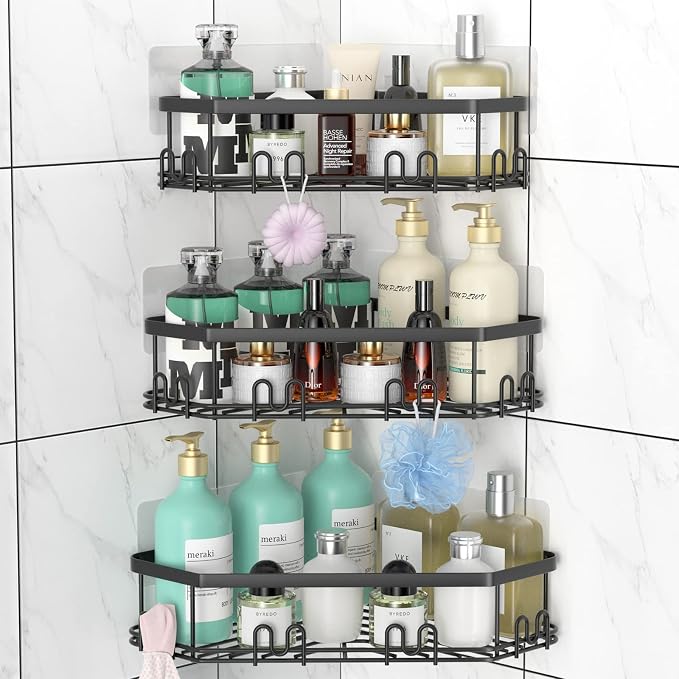 STEUGO Corner Shower Caddy, 3 Pack Adhesive Shower Corner Organizer Shelves by STEUGO