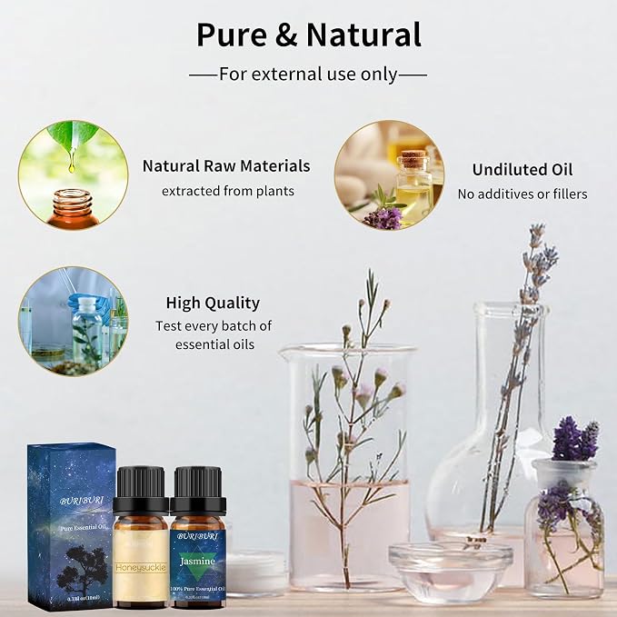 BURIBURI Honeysuckle Oil and Jasmine Essential Oil Set 2 Pack, 100% Pure - Image 5