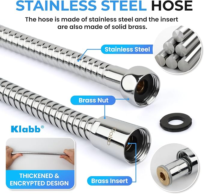 Klabb Adjustable Handheld Shower Head Holder and 79 Inch Hose, Premium ABS - Image 4