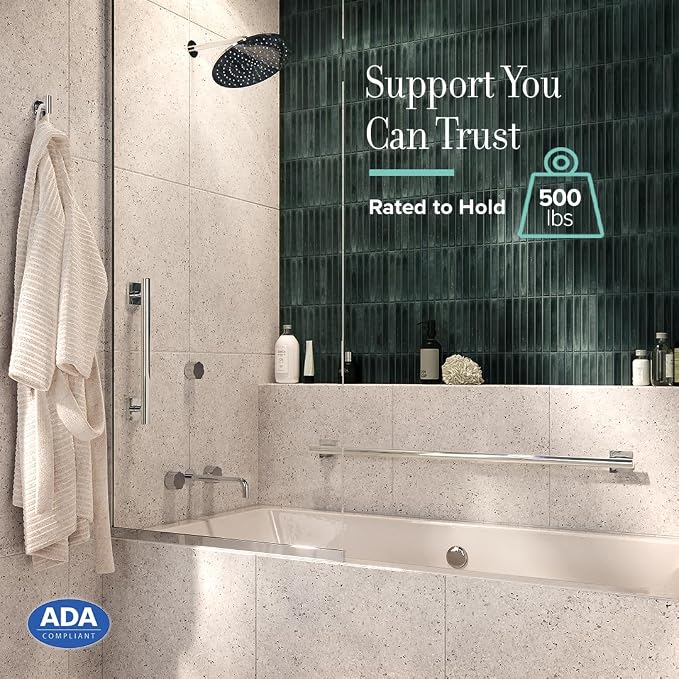 Gatco 940 Elevate 12" L Grab Bar, Chrome/ADA Compliant Stainless Steel Safety - Image 5
