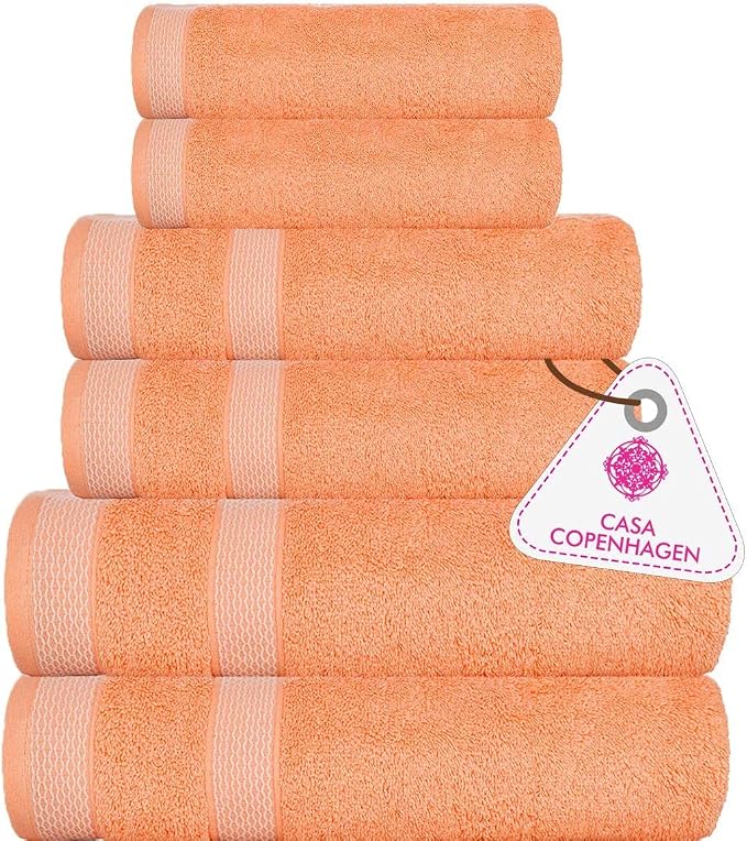 CASA COPENHAGEN Solitaire 6 Pieces Towel Set- Malibu Peach, 600 GSM 2 Bath by CASACOPENHAGEN