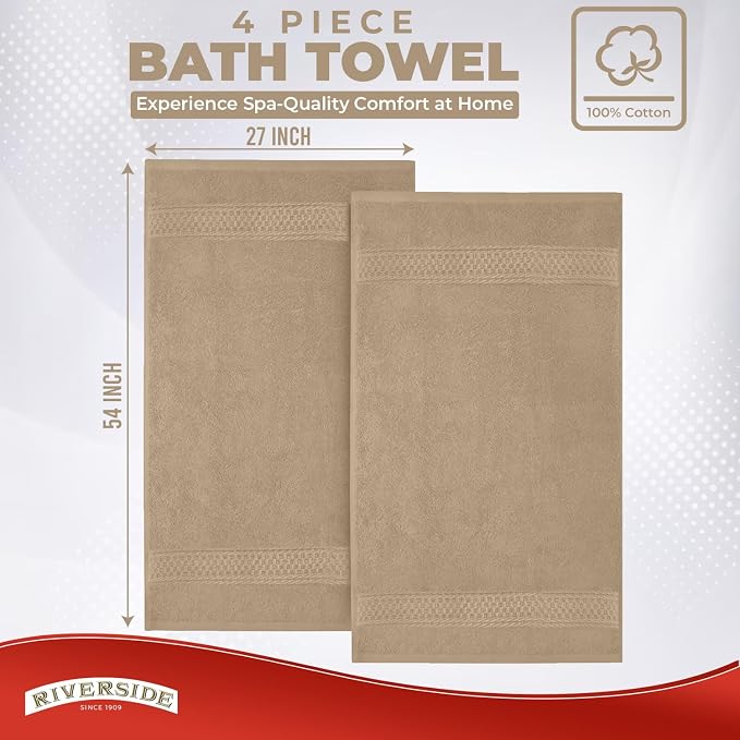 RIVERSIDE 100% Ring Spun Cotton Large Bath Towels Set of 4, 27 x 54 Inches – - Image 3
