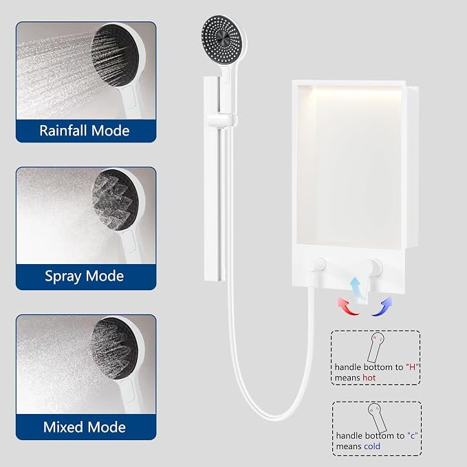Shower Niche with Round Hand Shower, Sliding Bar and LED Light in Matte - Image 5