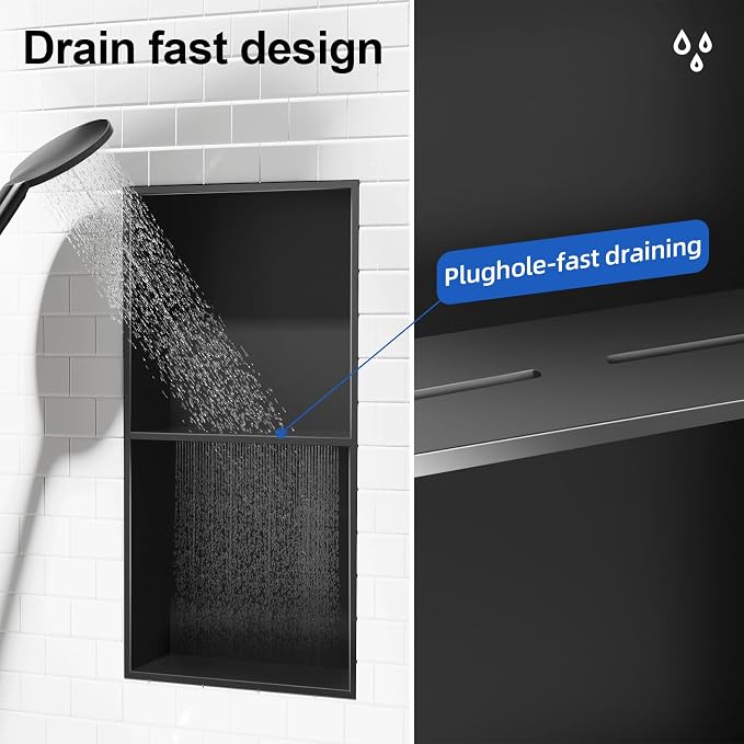 Bathbliss Shower Niche, No‑Tile Recessed Wall Niche, 11.18"x22.3" SUS304 - Image 6