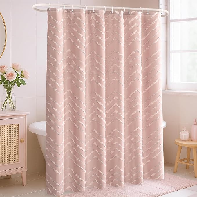 Blush Pink Boho Shower Curtain Cute Shower Curtain Modern Farmhouse Textured - Image 8