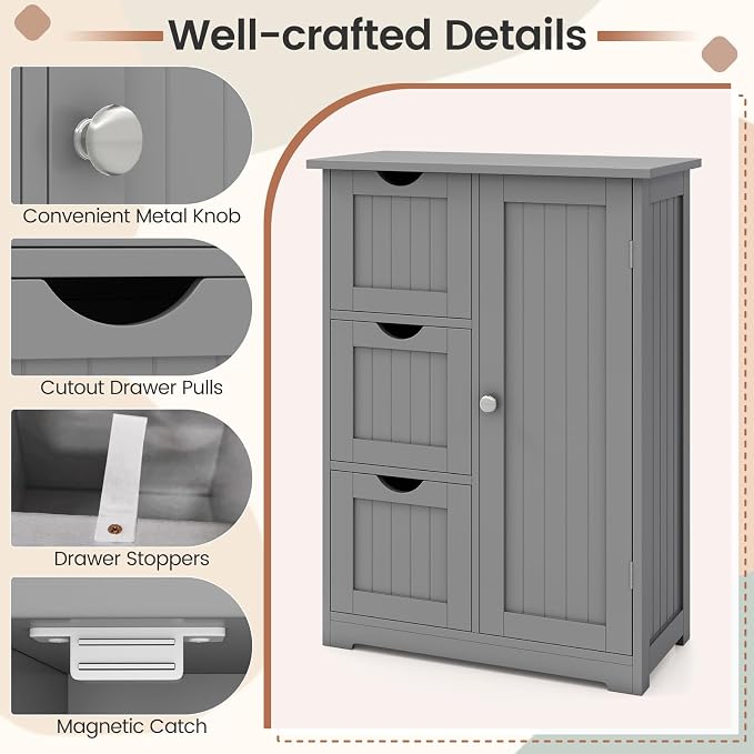 Tangkula Bathroom Floor Cabinet, Freestanding Storage Cabinet - Image 8