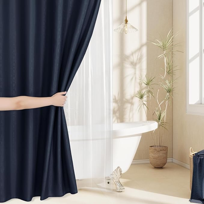 MitoVilla 3 in 1 Shower Curtain Set, Waterproof Fabric Hotel Bathroom Curtain - Image 6