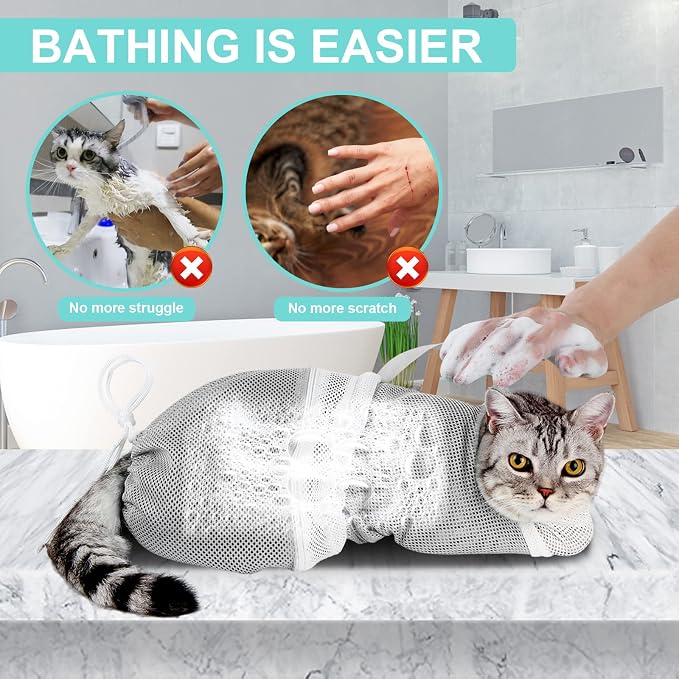 Cat Bathing Bag Adjustable Cat Grooming Net Bag Anti-bite & Anti-Scratch Cat - Image 4