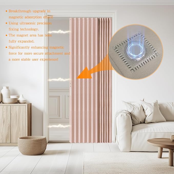 Accordian Door Curtain, 100% Blackout Folding Magnetic Doorway Curtains - Image 2