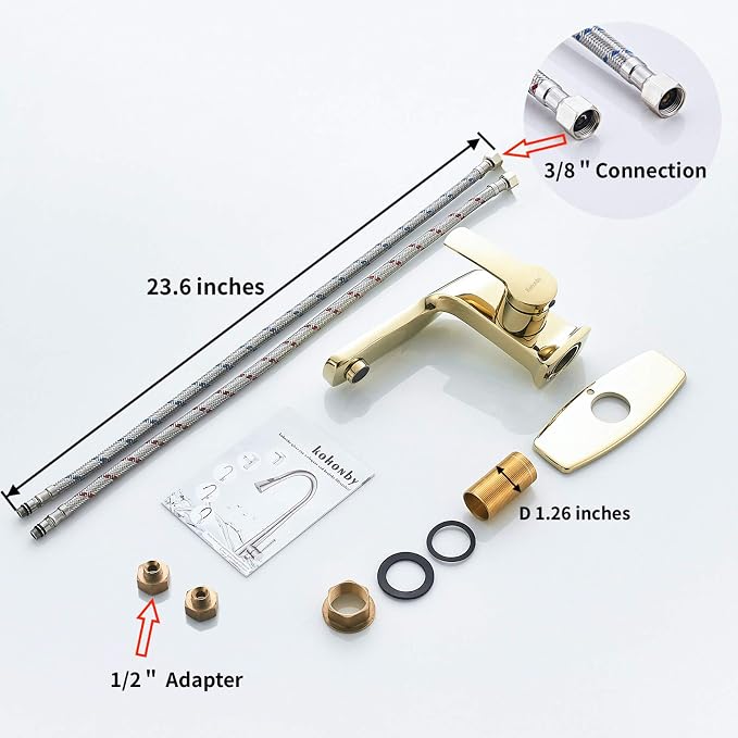 Polished Gold Bathroom Faucet, Single Handle Commercial Bathroom Sink Faucet - Image 5