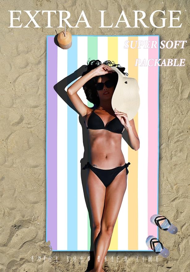 2 Pack Microfiber Lightweight Thin Beach Towel Sand Free Quick Dry Super - Image 3