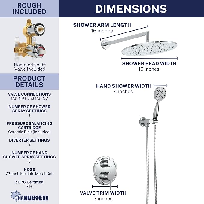 HammerHead Solid Metal Rain Shower System Set - Image 3