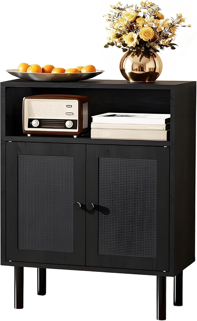 Rattan Storage Cabinet, Boho Accent Cabinet by DONGRONG