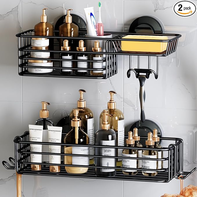 LEVERLOC Shower Caddy Suction Cup, 2 Pack Shower Shelves by LEVERLOC