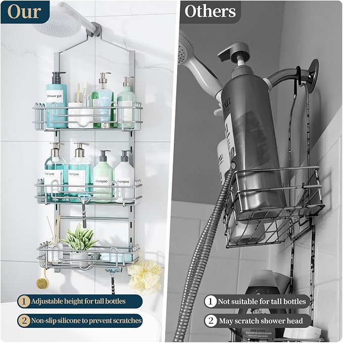 Consumest Shower Caddy Hanging – Rustproof Over Shower Head Hanger - Image 7
