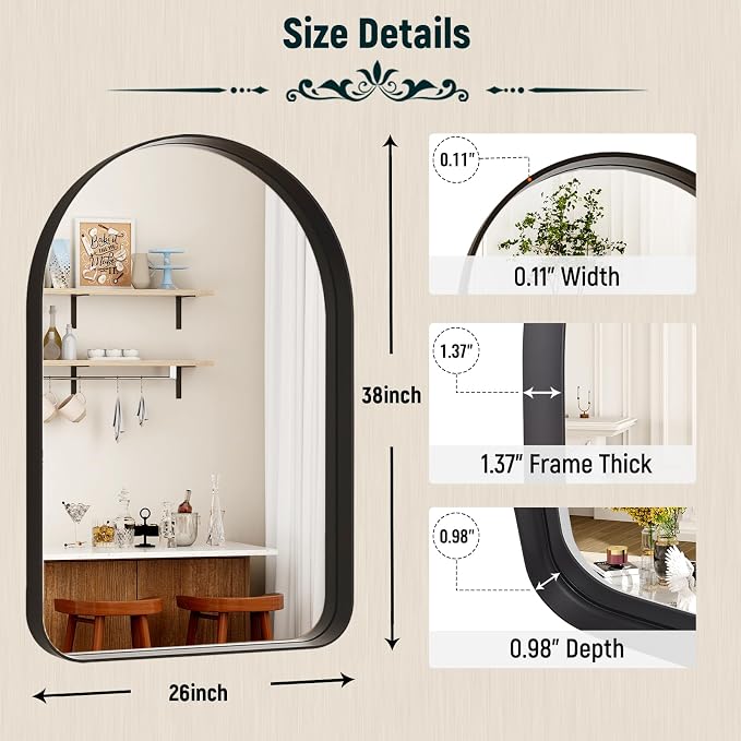 GLSLAND 26”x38“ Black Arched Bathroom Mirror - Image 6