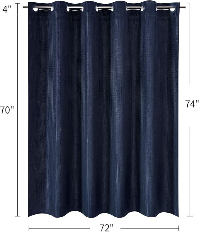 MitoVilla No Hooks Required Navy Blue Waffle Shower Curtain Liner Set, Modern - Image 7