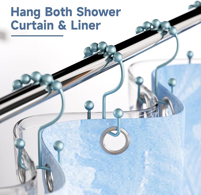 Titanker Shower Curtain Hooks Rings, Rust-Resistant Metal Double Glide Shower - Image 2