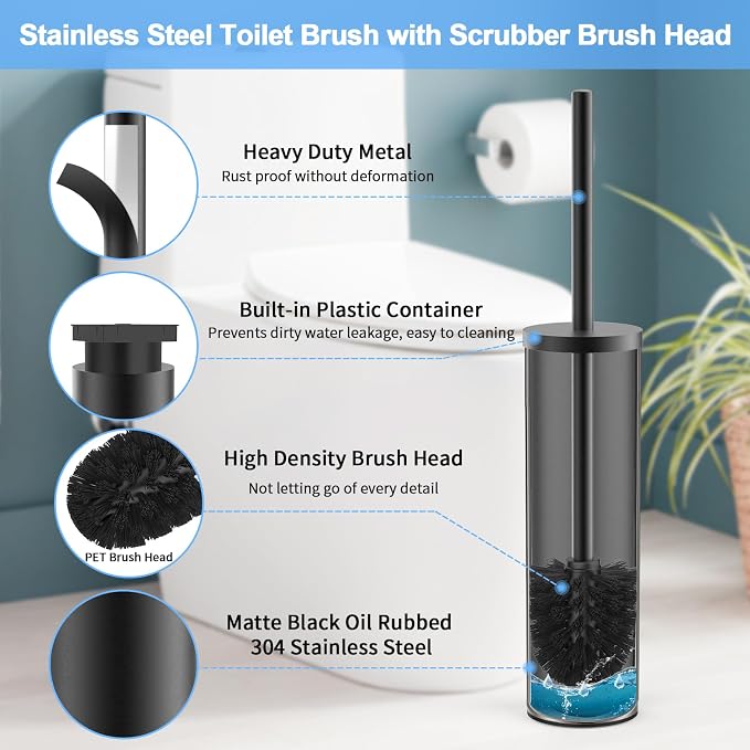 Stainless Steel Toilet Brush and Holder Set Oil Rubbed Matte Black Heavy Duty - Image 2