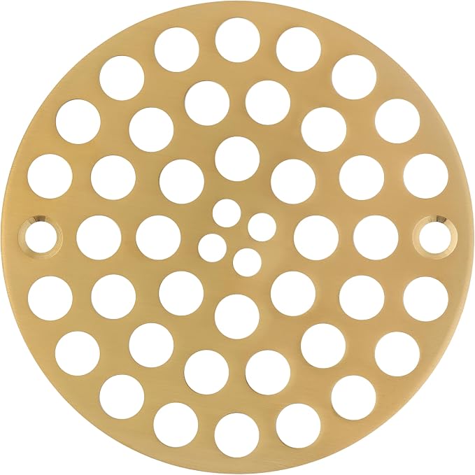 4 Inch OD Round Screw-in Brushed Gold Shower Drain Strainer by OrangeDesignProductionCo