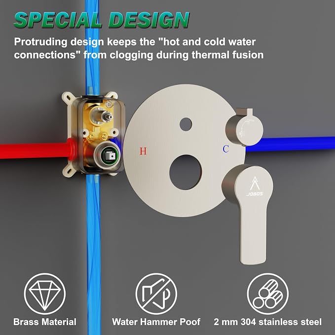 Shower Faucet Set 8IN Brass Rough-In Valve Body Trim Kit Rainfall Included - Image 4