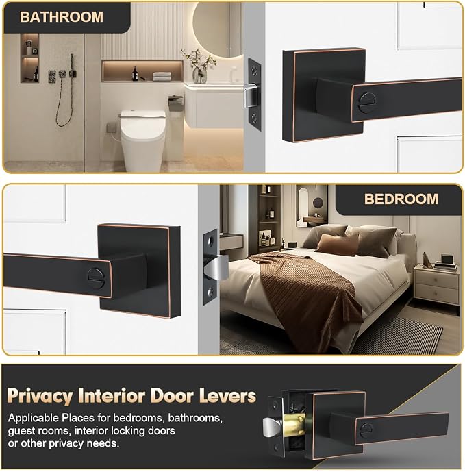 Privacy Door Levers, 5 Pack Oil Rubbed Bronze Door Handles Interior Heavy Duty - Image 3