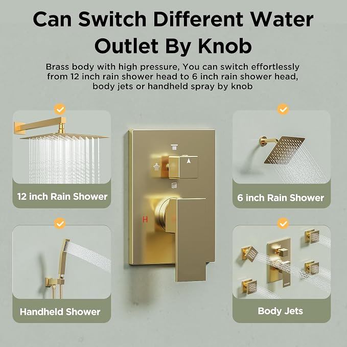 Shower Systems with 4 Body Spray Jets, STARBATH 4 Way 12+6" Rainfall Shower - Image 3