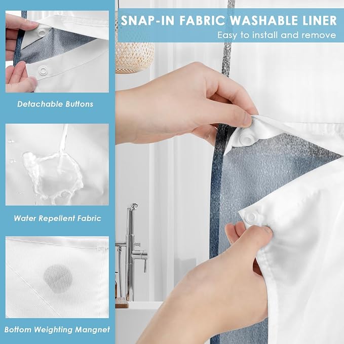 No Hook Blue Grey Painting Shower Curtain - Image 5