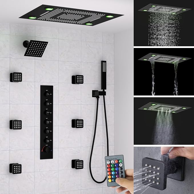 24x32 LED Dual Head Shower System 24"x32" Ceiling Mount Shower Head by Backnets