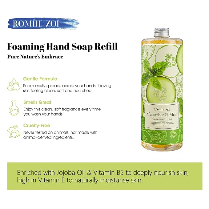 ROMIIE ZOI Foaming Hand Soap Refill, Cucumber&Mint, Gentle & Moisturizing - Image 3