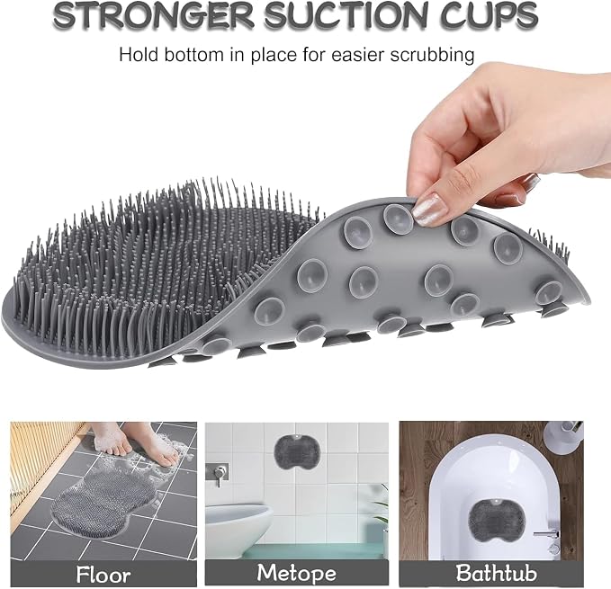 Shower Foot Scrubber Mat with Non-Slip Suction Cups, Exfoliating Foot and Back - Image 2