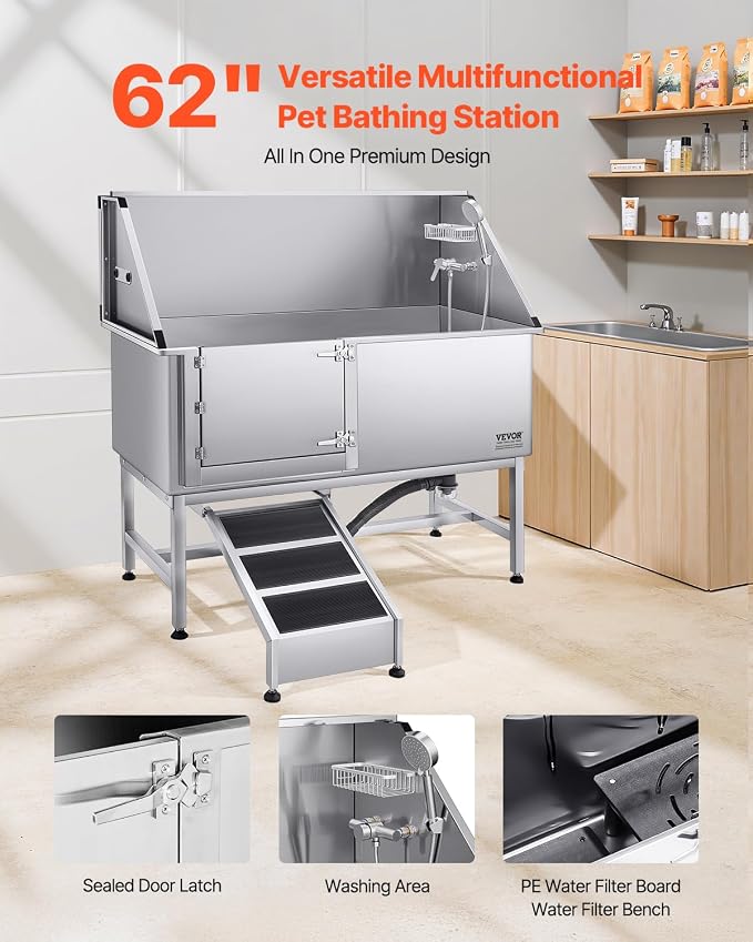 VEVOR Stainless Steel Dog Washing Station, Professional 62 inch Pet Grooming - Image 2