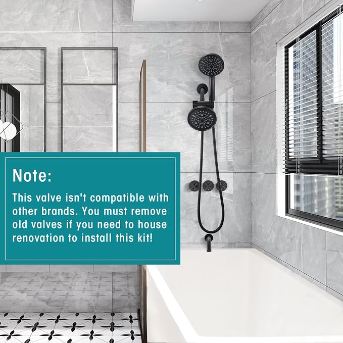 PROOX 3 Handle Tub Shower Faucet Set, Dual shower head Combo - Image 2