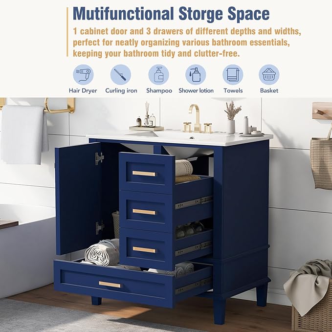 Bathroom Vanity Cabinet Sink 30”, Single Sink Top Combo Set - Image 4