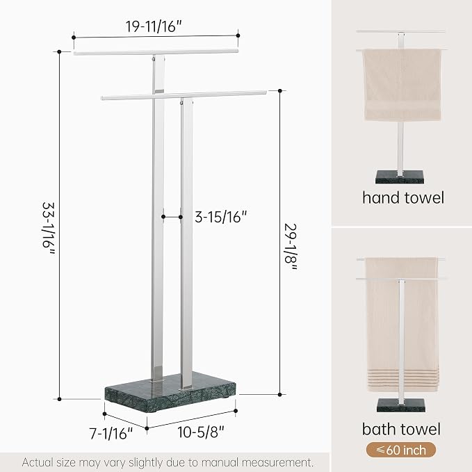 KES Standing Towel Rack with Green Natural Marble Base, 2-Tier Bath Towel - Image 5