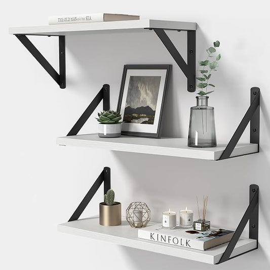 Heimlove Floating Shelves for Wall, 16 Inch Long Wood Floating Shelves Set of 3 by Heimlove