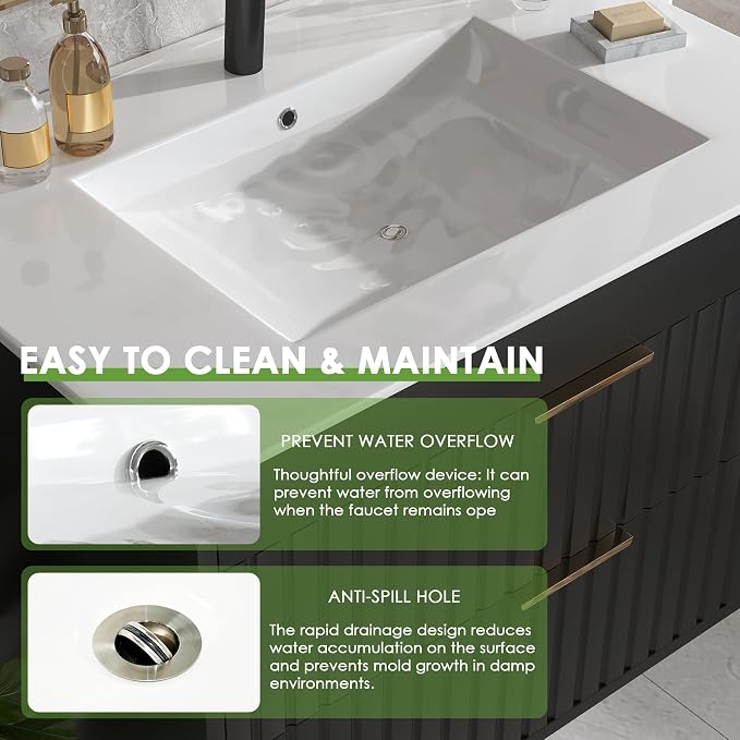 36" Bathroom Vanity with Sink, Floating Bathroom Vanity with 2 Fluted Drawers & - Image 7