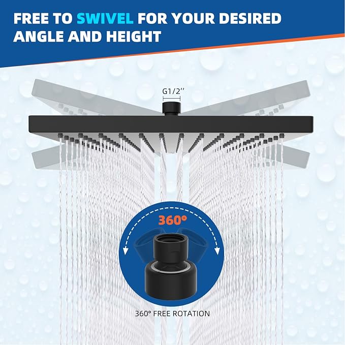 Hibbent Thickness Metal Rain Shower Head, 12 Inch High Pressure Shower Heads - Image 5