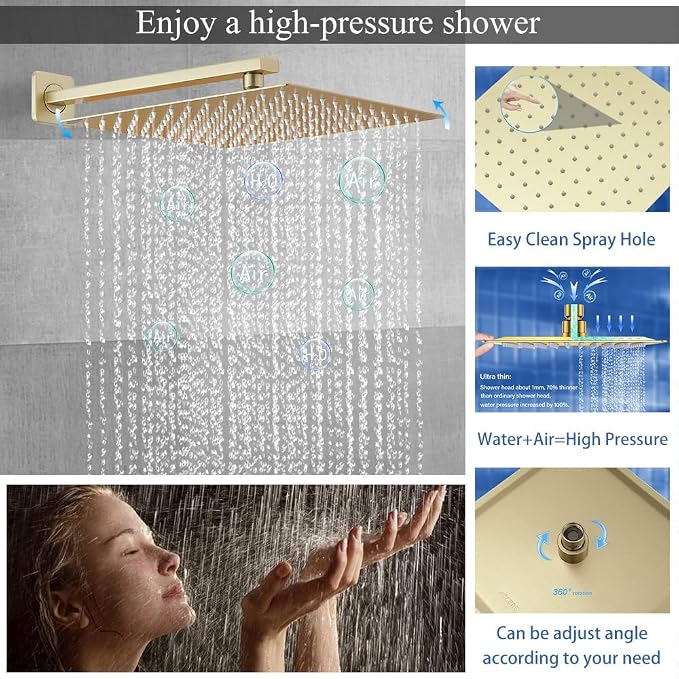 Shower Faucet Set 16 Inch Wall Mount Rain Shower System, All Metal Shower - Image 5