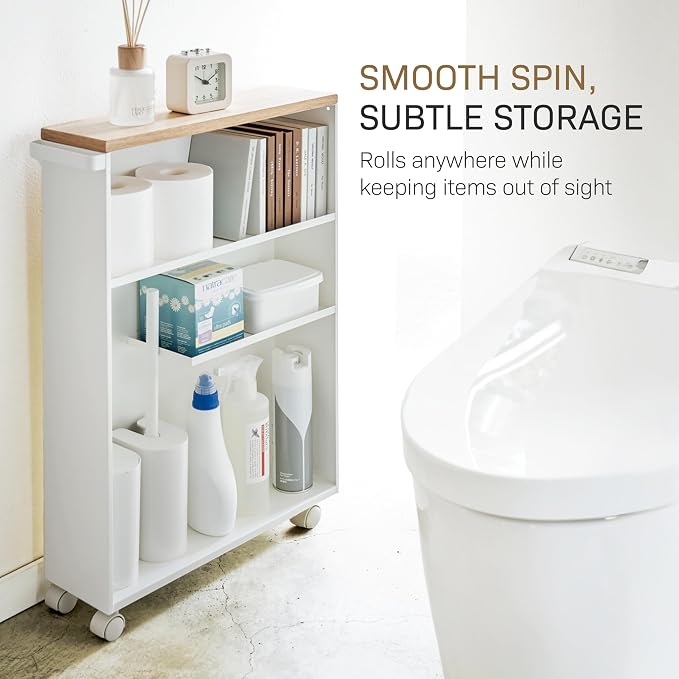 YAMAZAKI Home Slim Rolling Storage Cart – Narrow Bathroom Storage Cabinet - Image 5