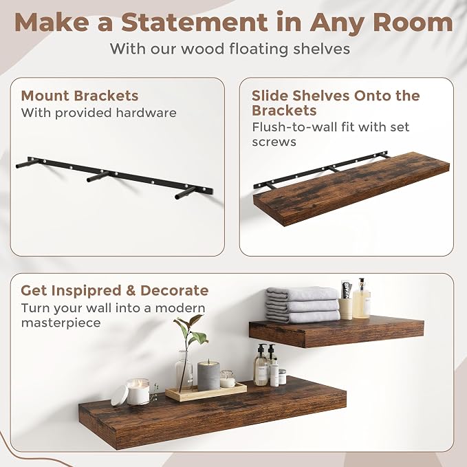 55 Inch Long Floating Shelves for Wall 2 Pack, Easy Install Engineered Wood - Image 5
