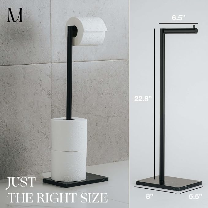 MARMOLUX ACC Free Standing Matte Black Toilet Paper Holder Stand Black Marble - Image 3